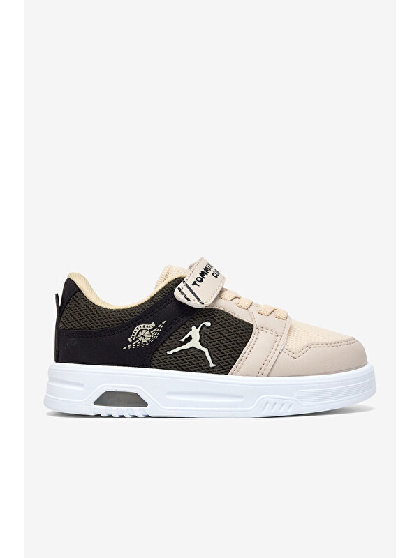TONNY BLACK Çocuk Unisex Bej Haki Siyah Kauçuk Taban Cırtlı Işıklı Sneaker