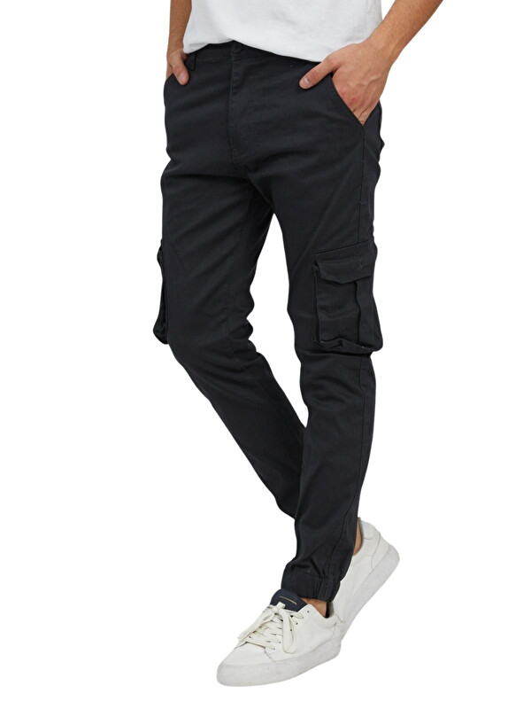 Domoda Kargo Cepli, Fermuarlı Paça Lastikli Esnek Kumaş Slim Fit Gabardin Erkek Kargo Pantolon