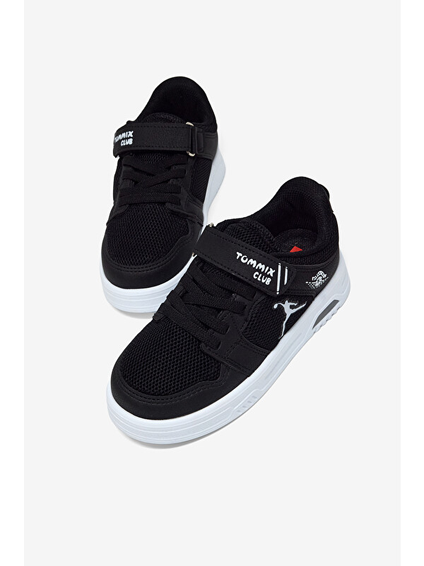 TONNY BLACK Çocuk Unisex Siyah Siyah Kauçuk Taban Cırtlı Işıklı Sneaker