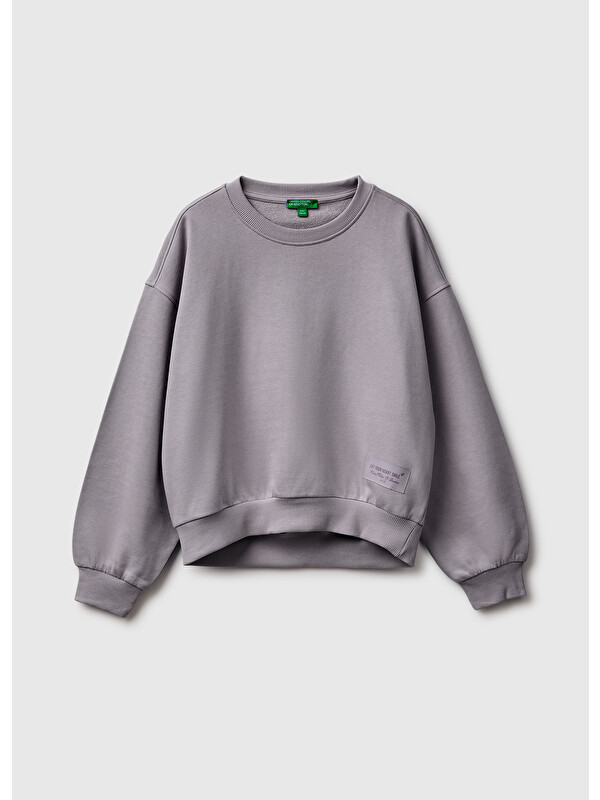 United Colors Of Benetton Kız Çocuk Koyu Gri Ribanalı Uzun Kollu Bisiklet Yaka Sweatshirt