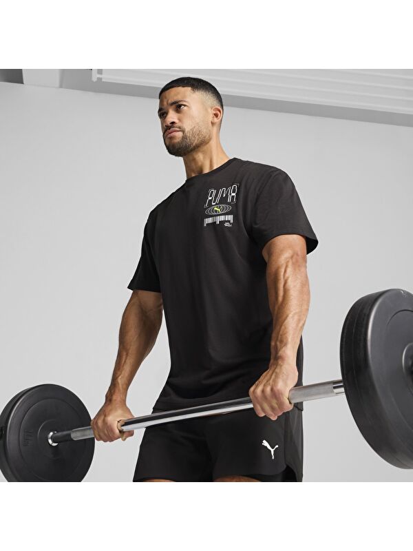 Puma M Graphics Train Relaxed Erkek Siyah Yuvarlak Yaka Spor Tişört