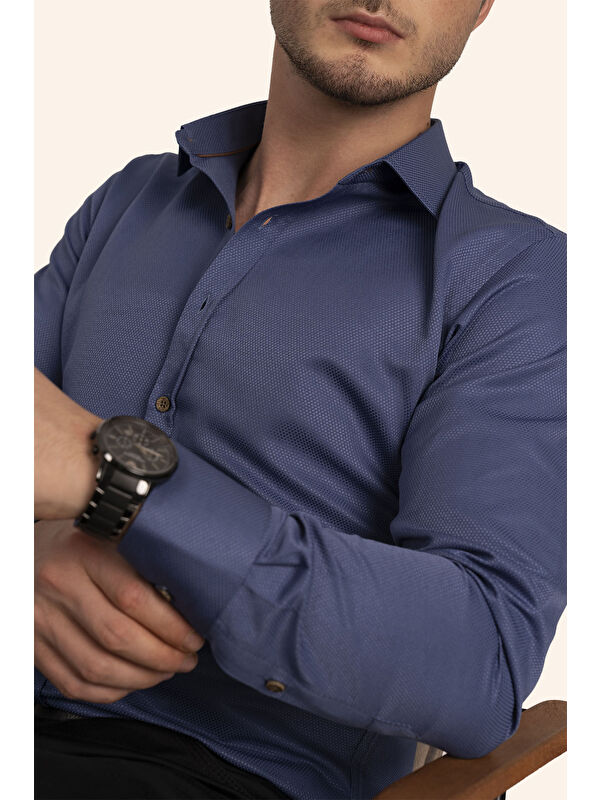 Etikmen indigo Kahve Düğmeli Slimfit Erkek Gömlek