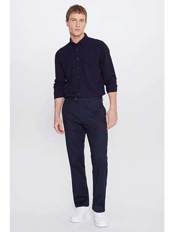 Altınyıldız Classics Erkek Lacivert Regular Fit Normal Kesim Yan Cepli Armürlü Casual Pantolon