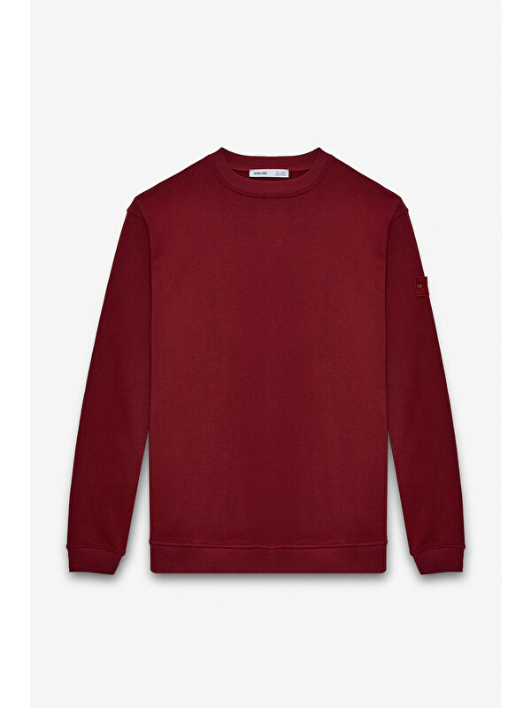 GRIMELANGE OLLIE Erkek Bisiklet Yaka Regular Uzun Kollu Nakış Detaylı BORDO Sweatshirt