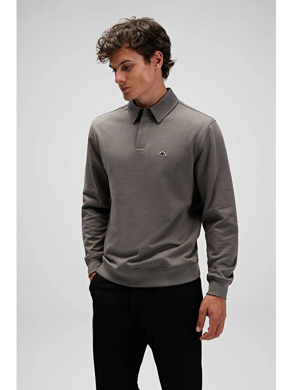 Ellesse Logolu Pamuklu Regular Fit Düğmeli Polo Yaka Sweat EM607-ANT