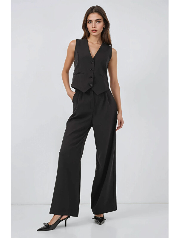 Hazelin Kadın Siyah Yelek Pantolon Takım HZL25S-BD167091