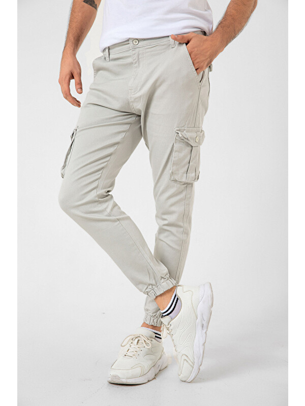 Domoda Kargo Cepli, Fermuarlı Paça Lastikli Esnek Kumaş Slim Fit Gabardin Erkek Kargo Pantolon