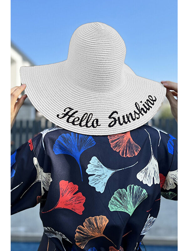 Remsa Mayo Hello Sunshine Yazılı Hasır Şapka Beyaz RŞ-22