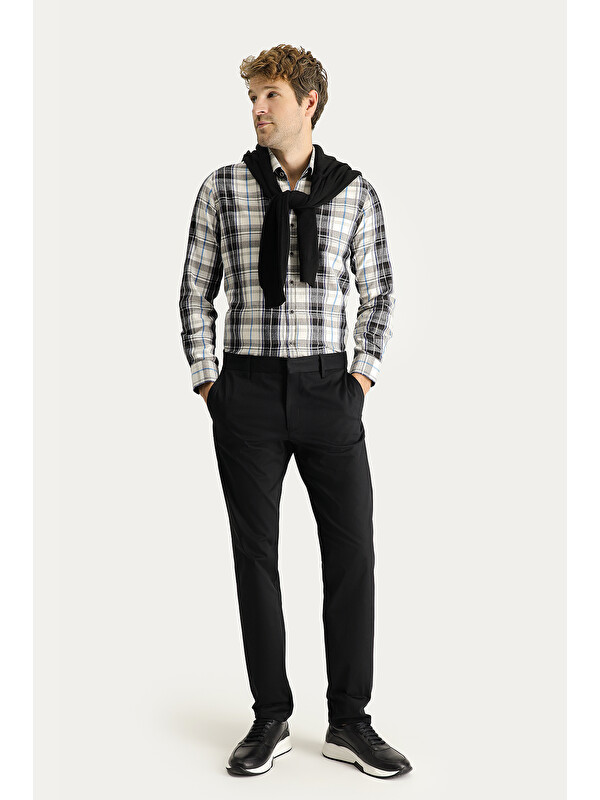 Kiğılı Slim Fit Dar Kesim Elastanlı Saten Kanvas /  Chino Pantolon