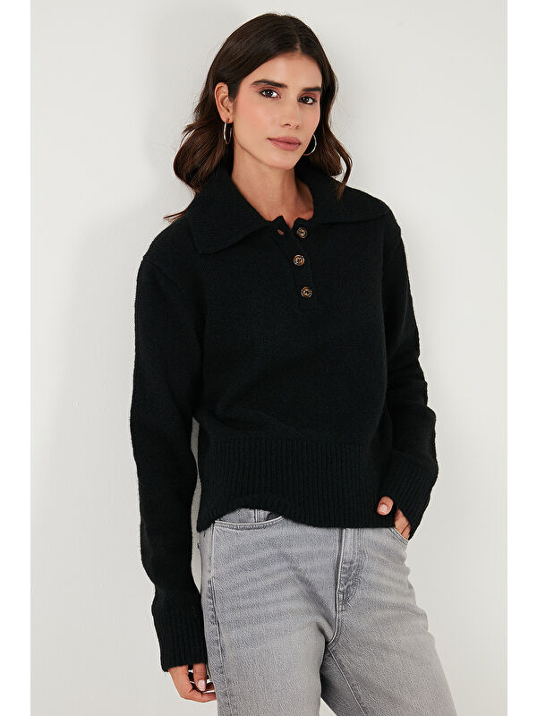 Lela Yün Karışımlı Regular Fit Düğmeli Polo Yaka Kazak 4617019