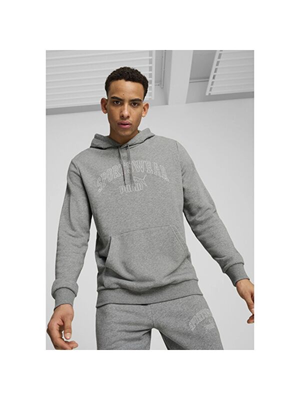 Puma Ess Logo Lab Erkek Gri Kapüşonlu Sweatshirt
