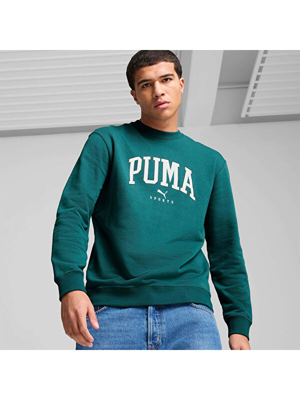 Puma Squad Erkek Yeşil Yuvarlak Yaka Sweatshirt
