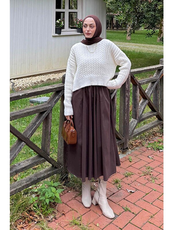 Lamelif Crop Triko Kazak Kemik