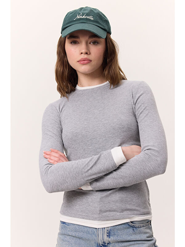 Manuka Uzun Kollu Garnili Body Gri Melanj
