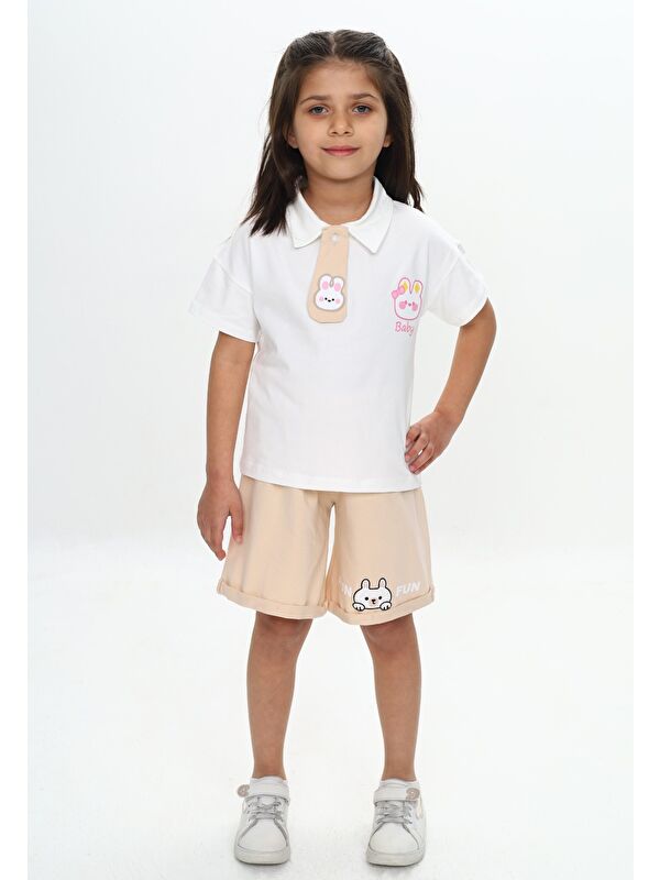 Toontoykids Kız Çocuk Polo Yaka Göğsü Baskılı Şortlu Takım
