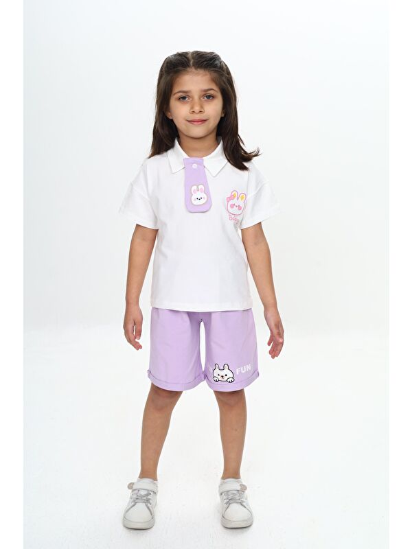 Toontoykids Kız Çocuk Polo Yaka Göğsü Baskılı Şortlu Takım