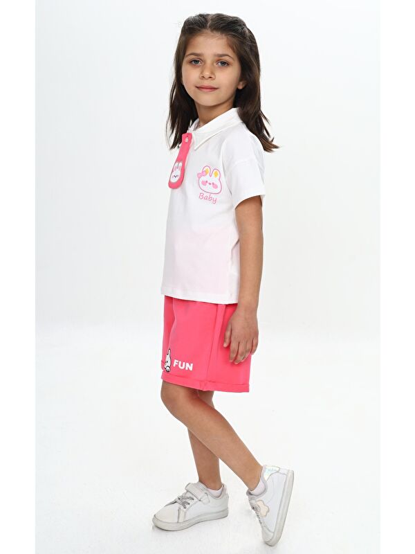 Toontoykids Kız Çocuk Polo Yaka Göğsü Baskılı Şortlu Takım