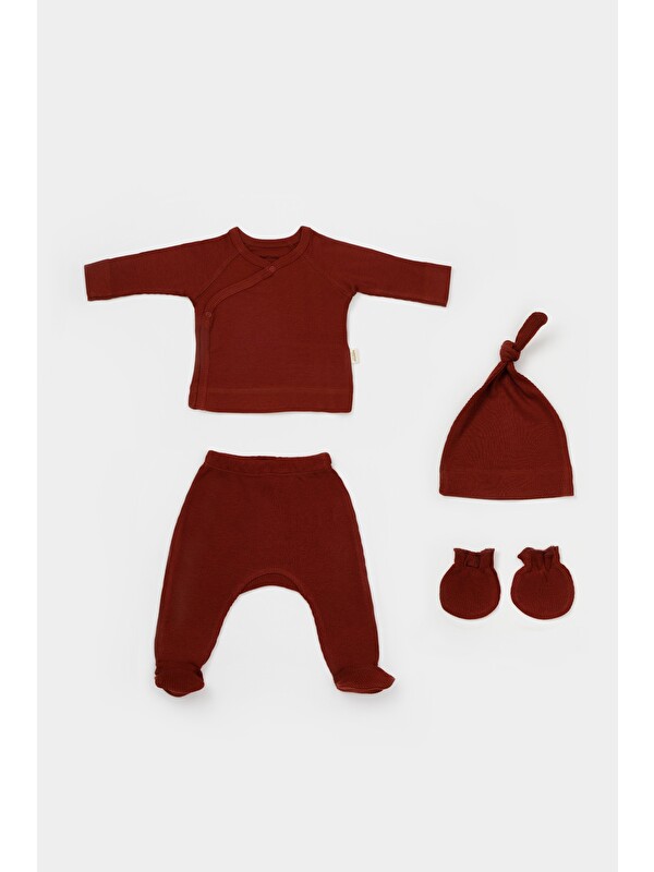 BabyCosy Organic  Modal 4'lü Yenidoğan Set (Uzun Kollu Üst,Pantolon,Şapka,Eldiven)