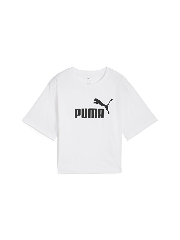Puma Essentials Cropped No 1 Logo Kadın Beyaz Yuvarlak Yaka Tişört