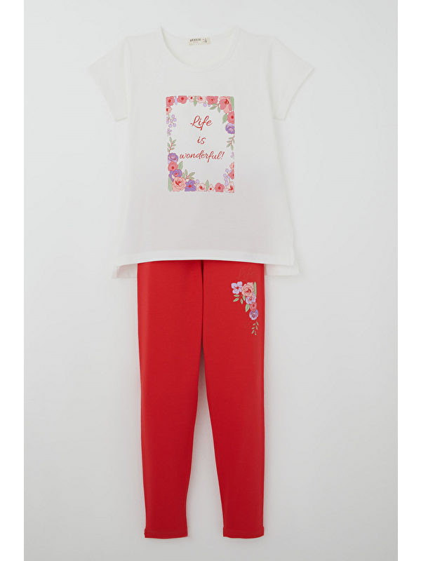 Breeze Kız Çocuk Taytlı Takım Çiçek Baskılı Ekru (5-10 Yaş)