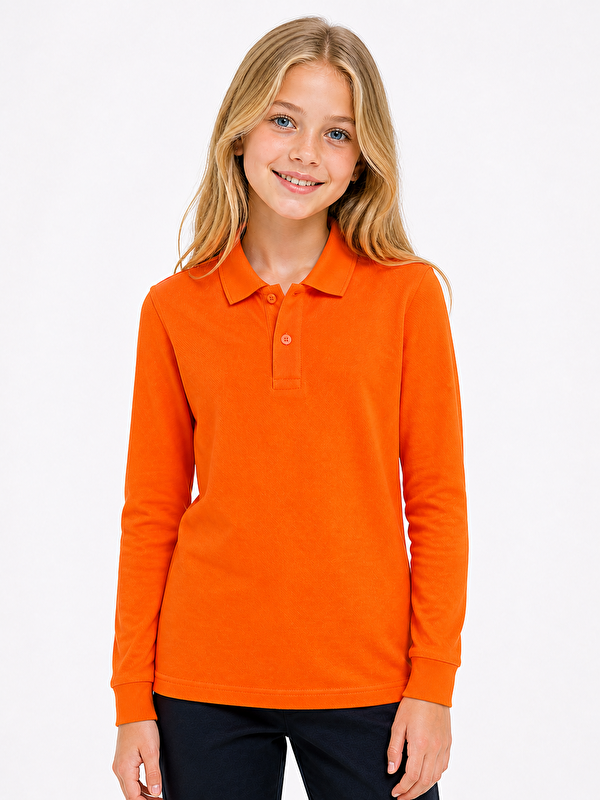 ajn Kids Polo Yaka Basic Uzun Kollu Unisex Kız Çocuk Tişört