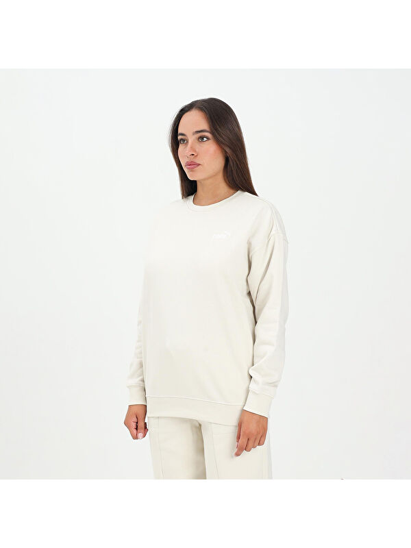 Puma Essentials Small Logo Relaxed Kadın Bej Bisiklet Yaka Sweatshirt