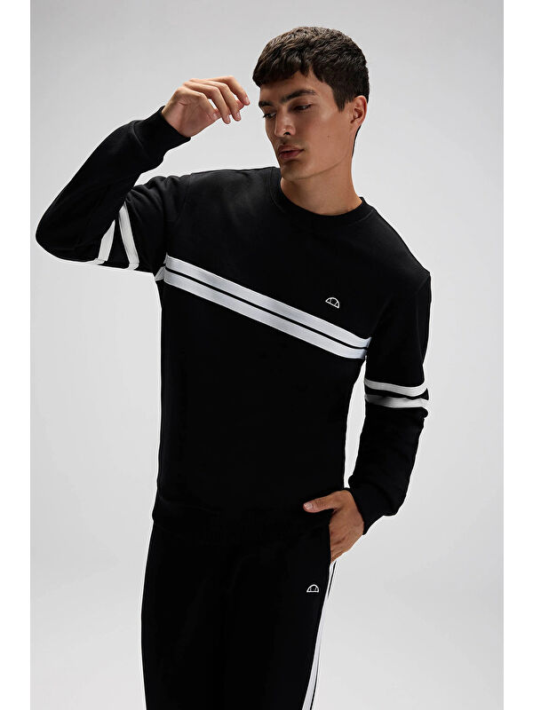 Ellesse Pamuklu Regular Fit Bisiklet Yaka Şerit Detaylı Sweat EM618-BK