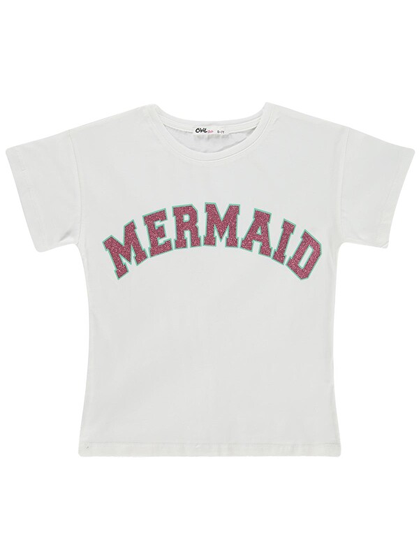 Civil Girls Mermaid Baskılı 6-9 Yaş Tişört - Kırık Beyaz