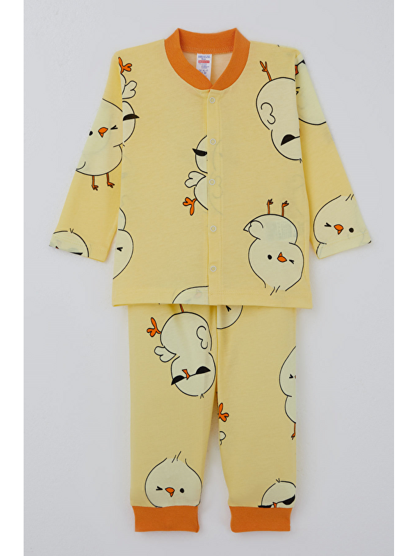 Breeze Erkek Bebek Pijama Takımı Sevimli Civciv Desenli Önden Çıtçıtlı Sarı (4 Ay - 1 Yaş)