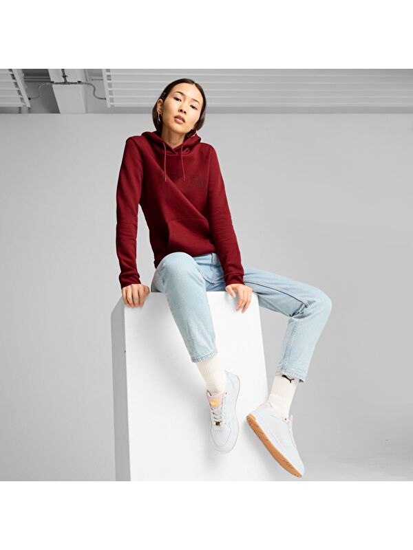 Puma Ess Logo Lab Kadın Bordo Kapüşonlu Hoodie