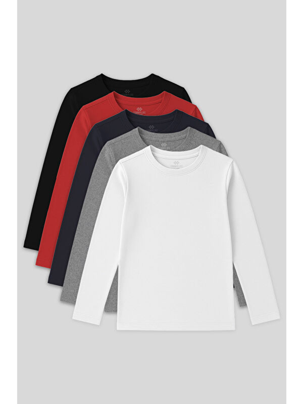 Tommylife Standart Fit Basic O Yaka 5li Paket Unisex Çocuk T-Shirt - 11329