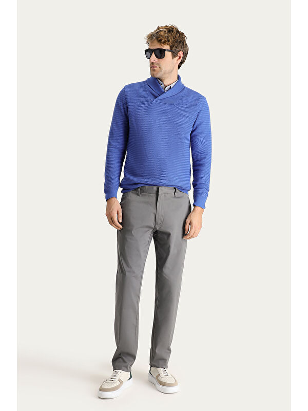 Kiğılı Slim Fit Dar Kesim Elastanlı Saten Kanvas / Chino Pantolon