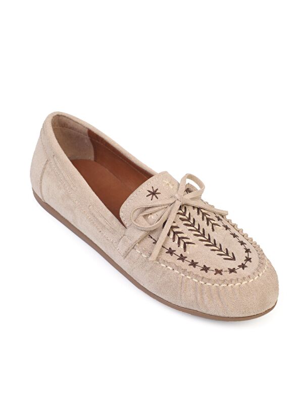 Capone Outfitters Lisabeth Süet Görünümlü Kızılderili Nakışlı Yumuşak Kadın Loafer Ayakkabı
