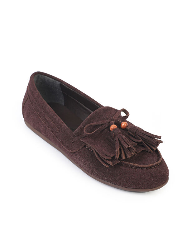 Capone Outfitters Veronique Süet Görünümlü Püsküllü Ahşap Aksesuarlı Yumuşak Kadın Loafer Ayakkabı