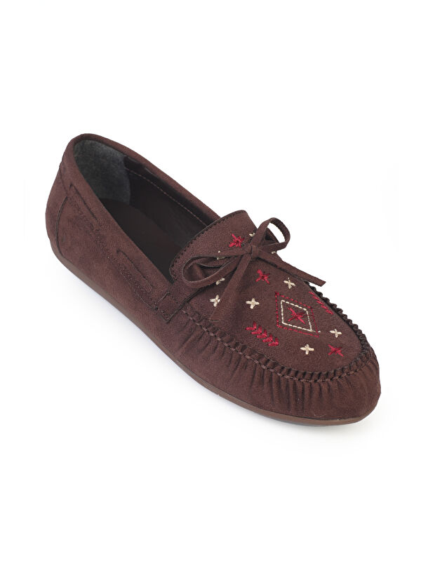Capone Outfitters Viki Süet Görünümlü Kızılderili Nakışlı Yumuşak Kadın Loafer Ayakkabı