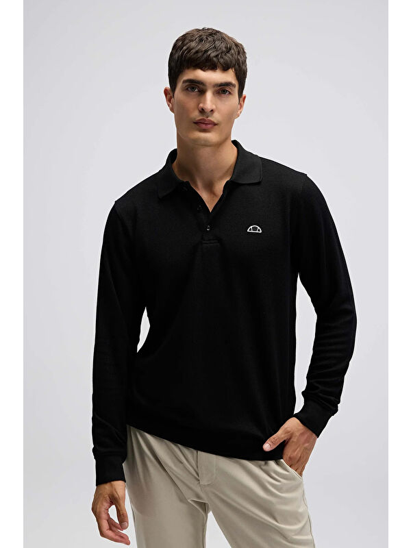 Ellesse Logolu Pamuklu Regular Fit Düğmeli Polo Yaka Sweat EM607-BK