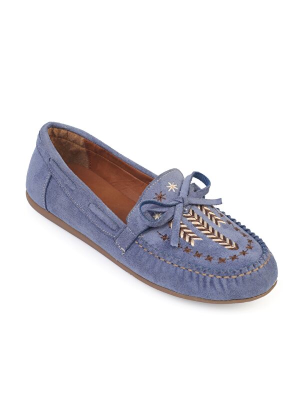Capone Outfitters Lisabeth Süet Görünümlü Kızılderili Nakışlı Yumuşak Kadın Loafer Ayakkabı