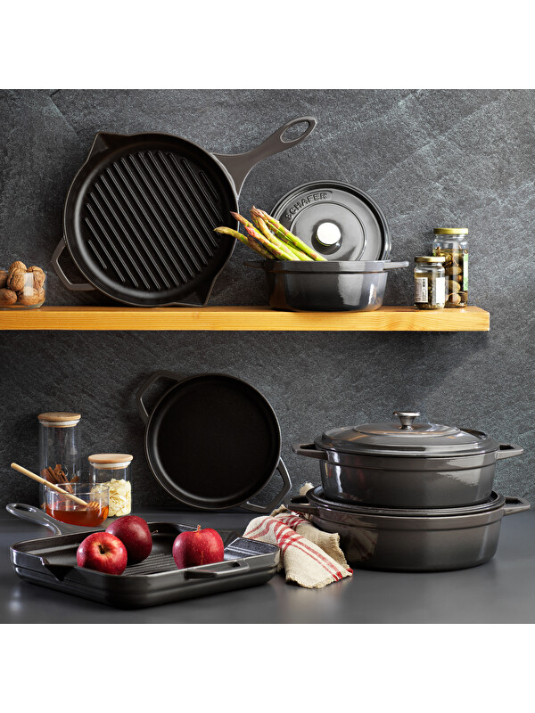 SCHAFER Guss Chef Döküm Kare Grill Tava 28x28 Cm 1 Parça-Gri
