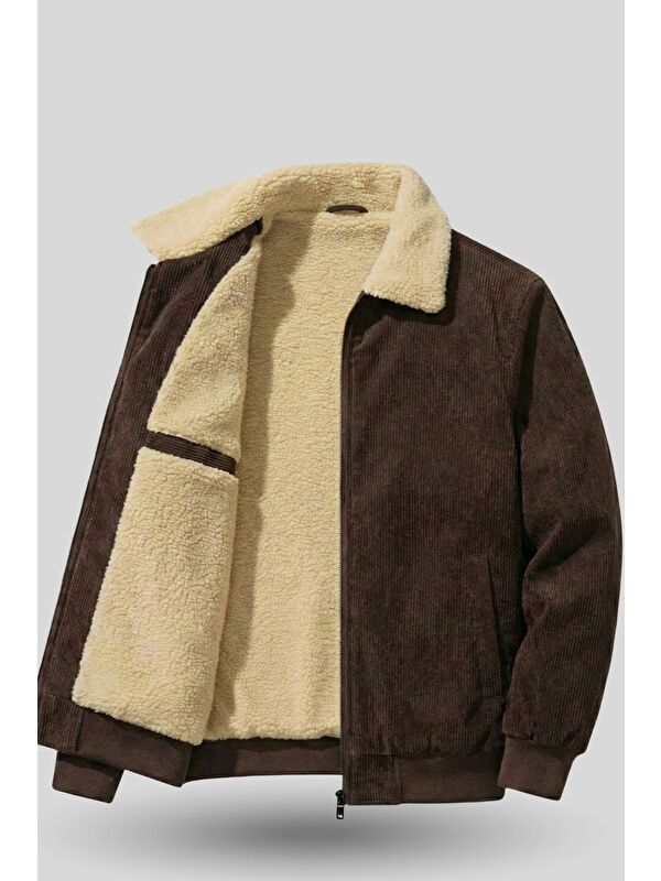 Genius Store Erkek Kadife Mont Pelüş Astarlı Tam Fermuarlı Gömlek Yaka Spor Mont