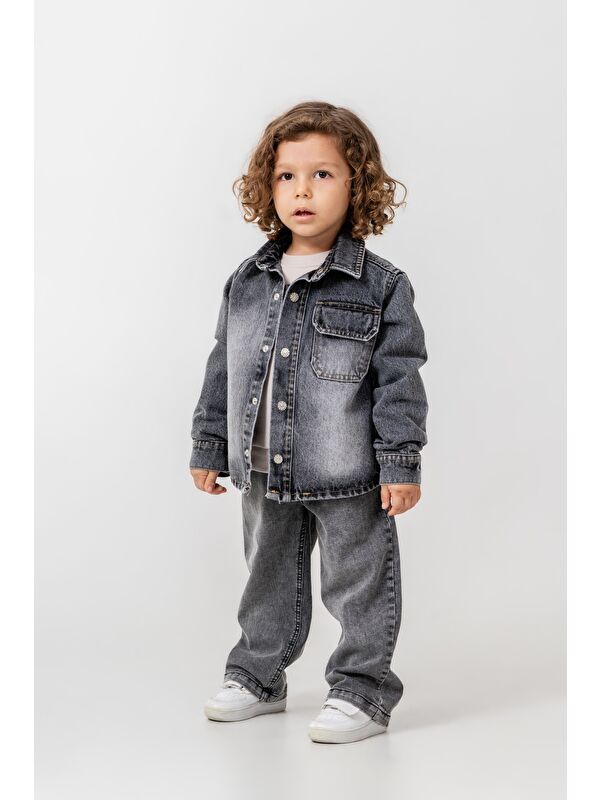 Magu Erkek Çocuk Pamuklu Gri Denim Ceket & Pantolon Takım
