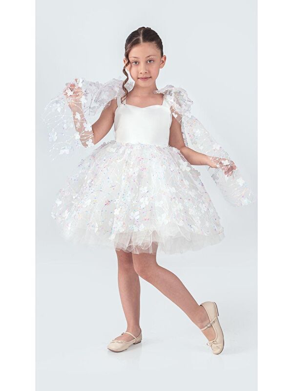 Mnk Baby & Kids Çiçek Brode Desen İmeros Kız Abiye M00736