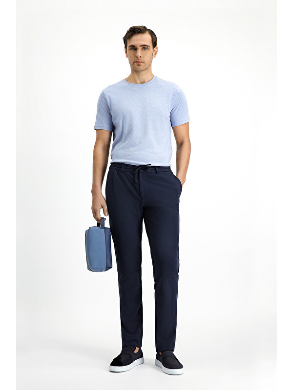 Kiğılı Techno-Line Super Slim Fit Ekstra Dar Kesim Elastanlı Beli Lastikli İpli Klasik Kumaş Pantolon