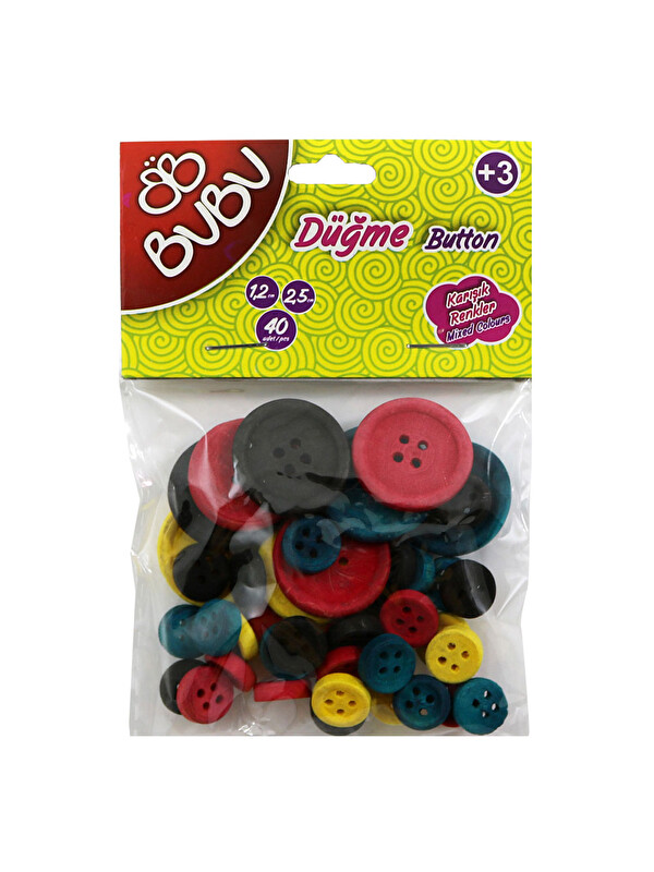 Bubu Bu-Bu Düğme 1.2Cm-2.5Cm 40Lı Renklibubu-Hs0007