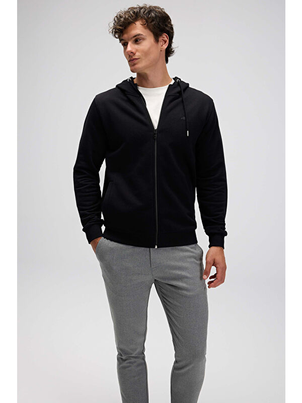 Ellesse Pamuklu Regular Fit Kapüşonlu Fermuarlı Sweat EM555-BK