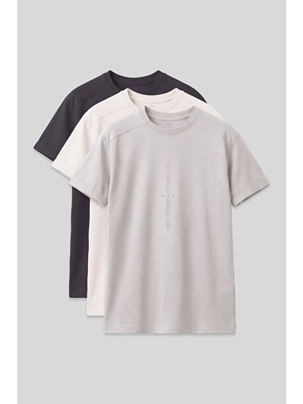 Tommylife Oversize Fit Baskılı 3lü Paket  Antrasit-Ekru-Taş Erkek Çocuk T-Shirt - 11301