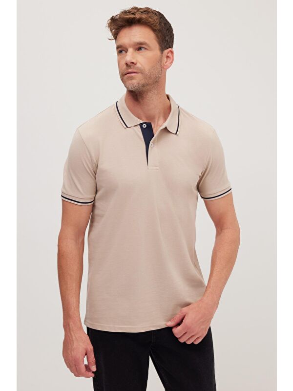 TUDORS Erkek Slim Fit Dar Kesim %100 Pamuk Yumuşak Dokulu Serin Tutan Kumaş Düz Pike Taş Polo Yaka Tişört