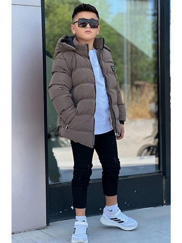 Pina Kids Erkek Çocuk Çıkarılabilir Kapüşonlu Dikişli Nova Kumaş Kışlık Şişme Mont KM4016