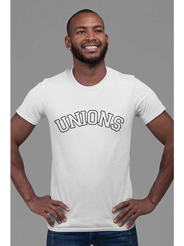 Blah. UNIONS varsity Baskılı, Pamuklu Bisiklet Yaka Erkek Tişört