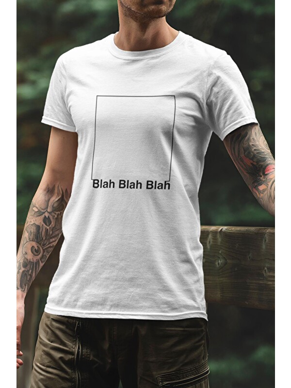 Blah. Blah Grafik Baskılı, Pamuklu Bisiklet Yaka Erkek Tişört