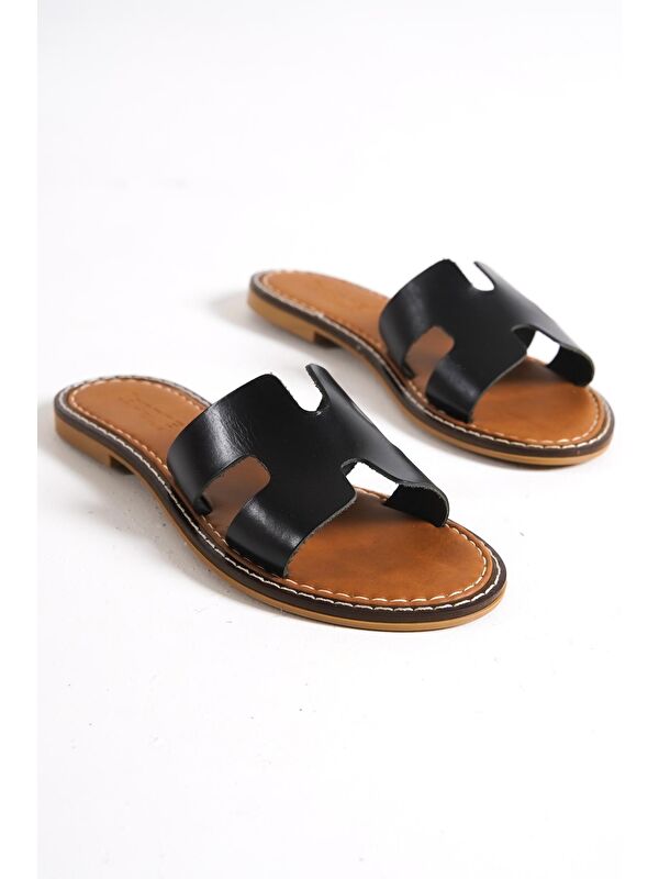 H Bantlı Kadın Deri Terlik - Görsel 3